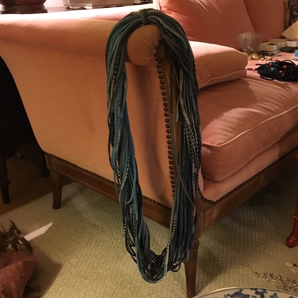 Statement, chunky multi-strand blue fabric necklace - Picture 3 of 4